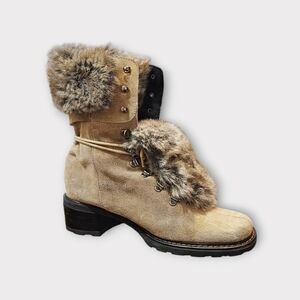 Aquatalia Fur Trim Lace Up Suede Boots
